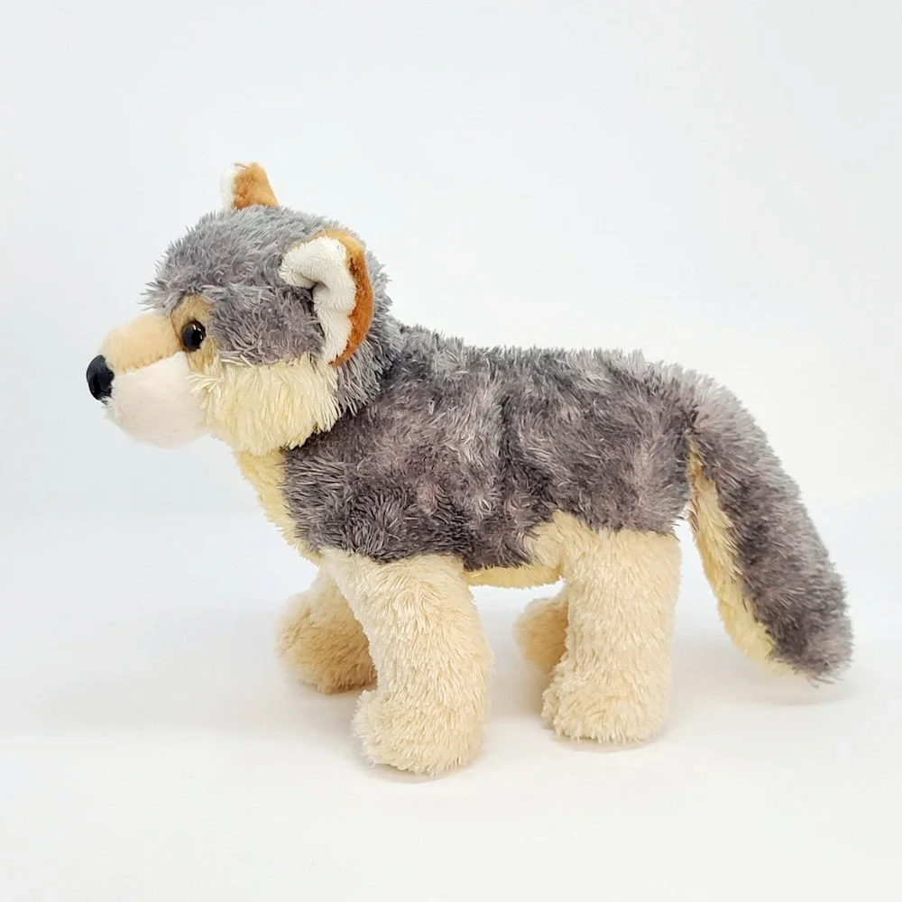 Aurora Wolf Pup 10in Plush Stuffed Animal Toy Gray Tan Stand Sit 2015 Handmade